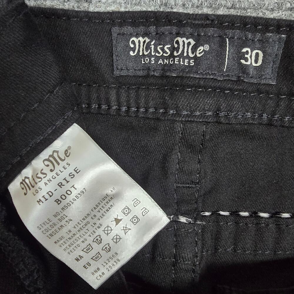 Miss Me Womens Jeans 30 Tall Black Mid Rise Bootcut Flap Pocket Stretch - Picture 3 of 9